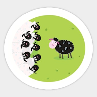 WHITE SHEEPS LOOKING ON BLACK SHEEP Sticker